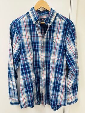 Vineyard Vines Blue and White Plaid Button-Down Shirt